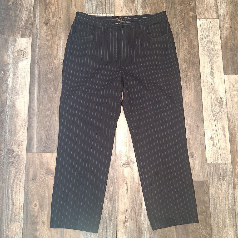 Lauren Jeans Co. Ralph Lauren Black Pinstripe Denim Jean 16W Office Career Chic